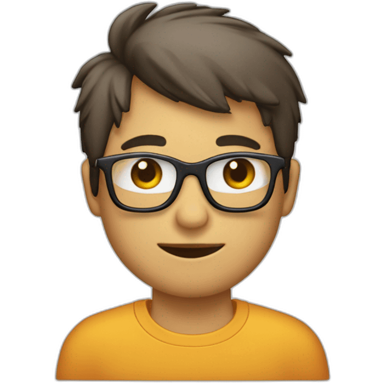 joven con gafas y un letrero de hola emoji