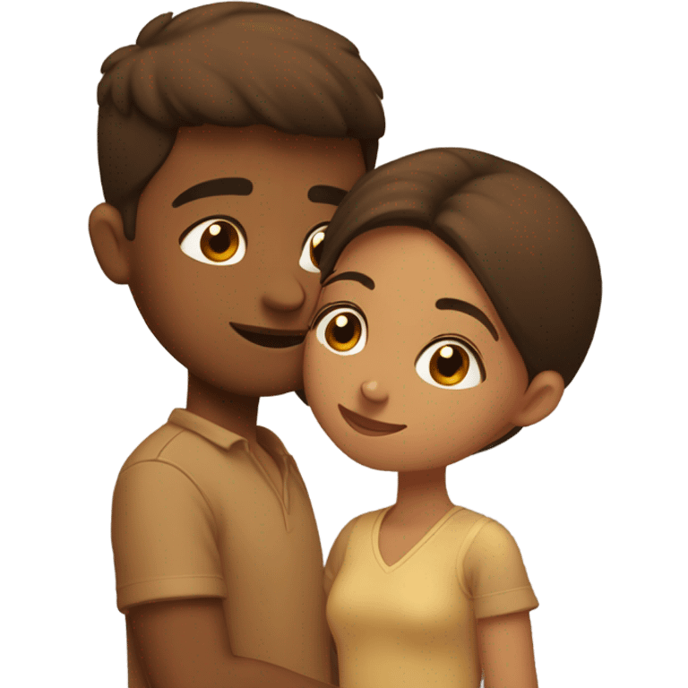 Brown boy kissing head of brown girlfriend emoji