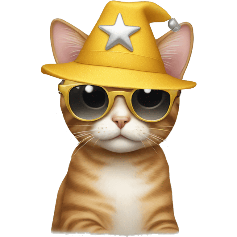 cat wearing sunglasses and a star hat emoji