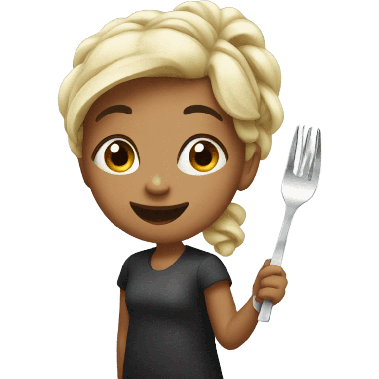 Girl holding fork emoji