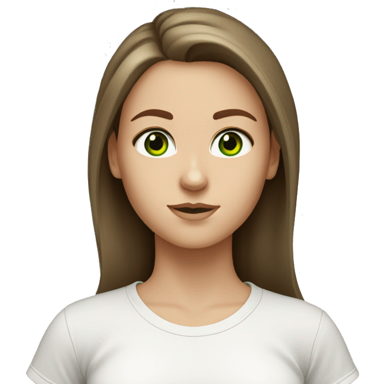 A white girl with green eyes and loose brown hair in a white T-shirt emoji