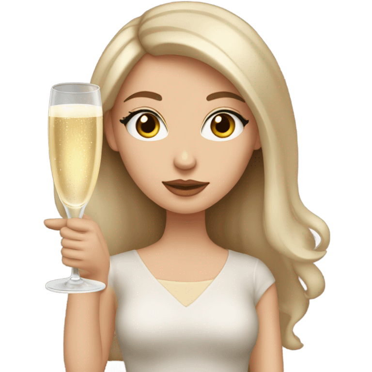 White girl with long dark brown hair and brown eyes with glass of champagne  emoji