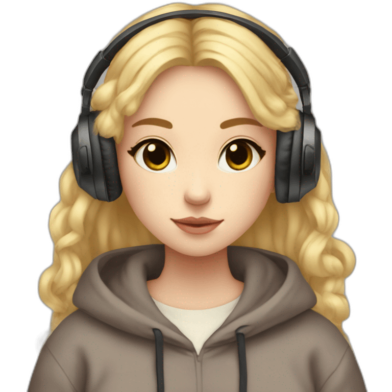 Lo-fi girl studing; headphones, teddy bear jumper, blonde hair emoji