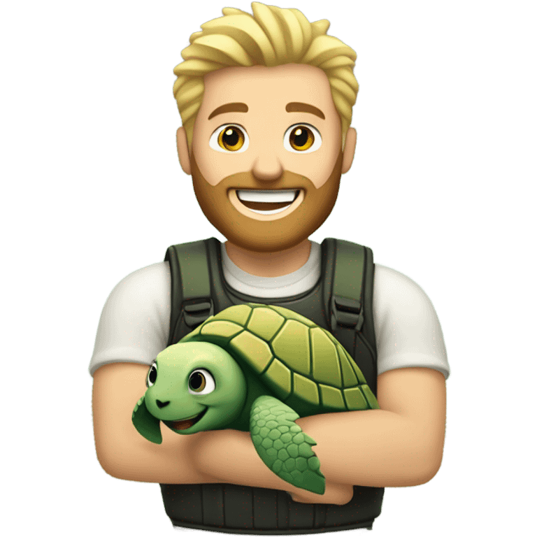 Bearded blond man with spiked hair holding a sea turtle  emoji