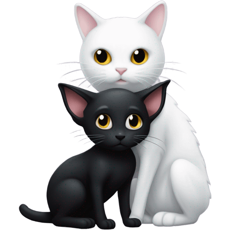 black xenomorph hugs a white cat emoji