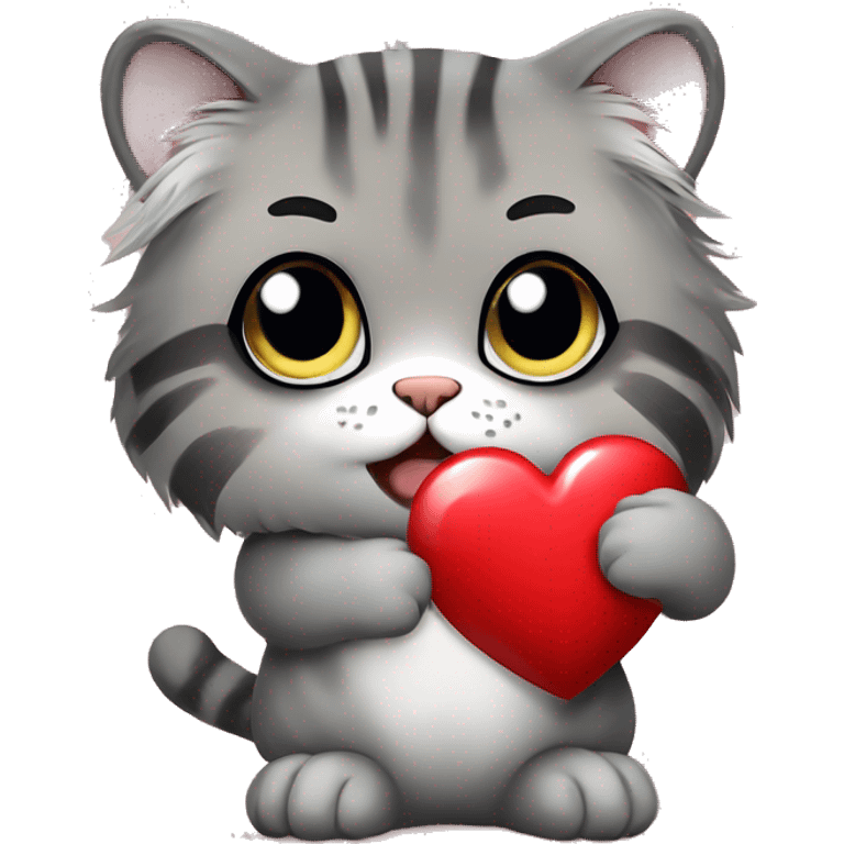 pallas cat holding a heart, comic style emoji