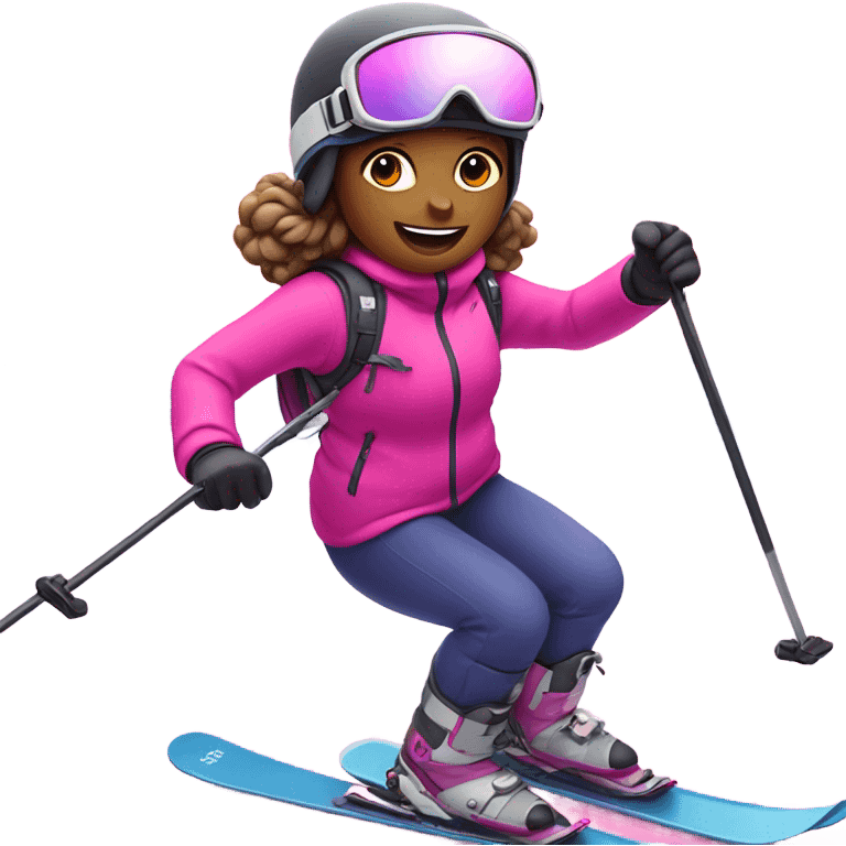 Skiing girl with pink skies emoji