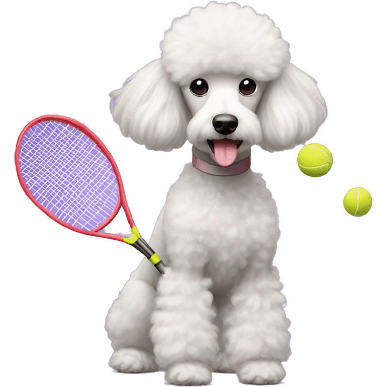 a poodle playing badminton with visible shuttlecock emoji