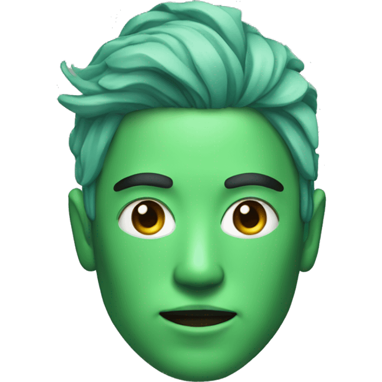 Head of Asian male cyborg with long green hair emoji