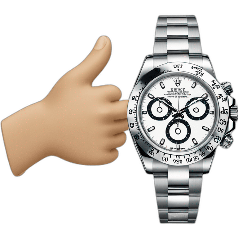 Hand pointing to Rolex Daytona Watch emoji