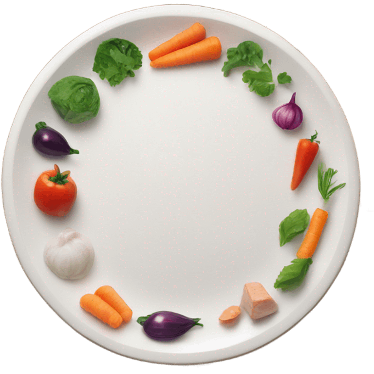 round white plate with healthy food emoji