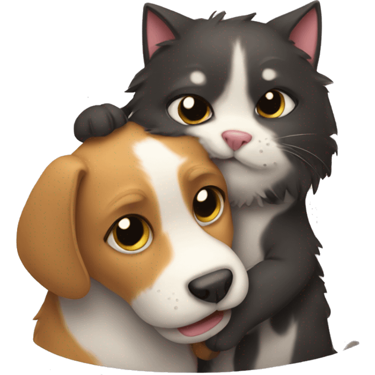 Cat hugging a dog emoji