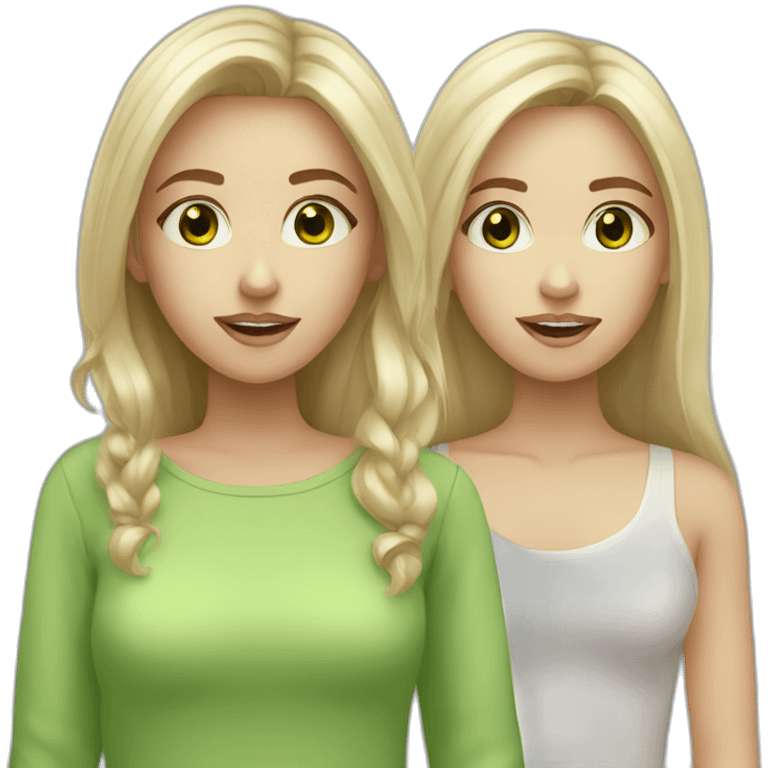 A white, blonde, green eyes girl talking with a white, brown hair, brown eyes girl emoji