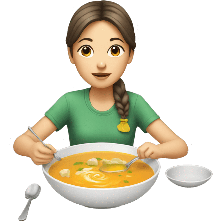 Girl eating soup on a table emoji