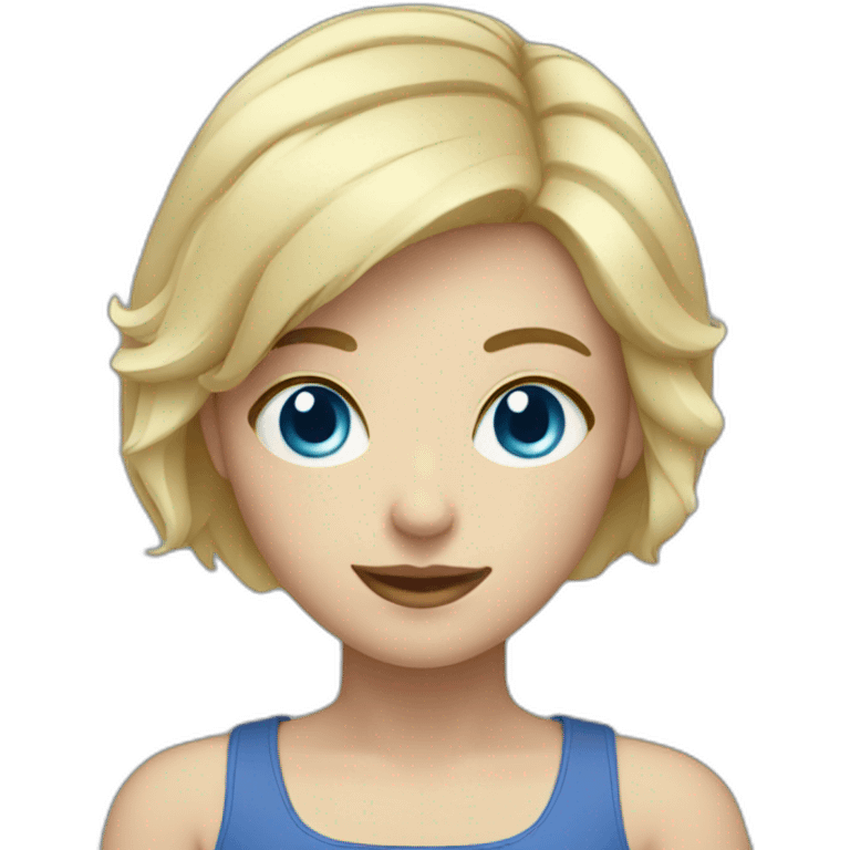 Blonde Girl with blue eyes and short hair with camera  emoji