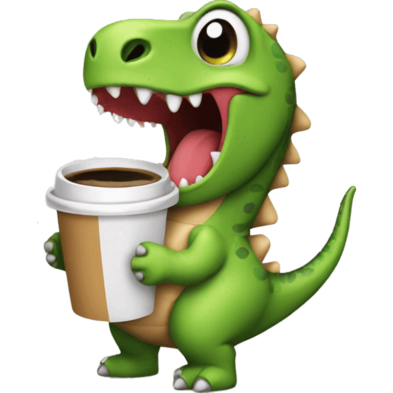 Cute dinosaur with coffee cup emoji