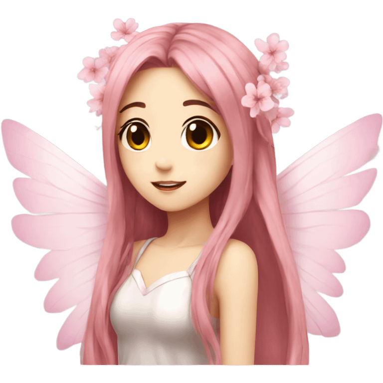 Sakura, girl, anime, fairy, big wings, long hair  emoji