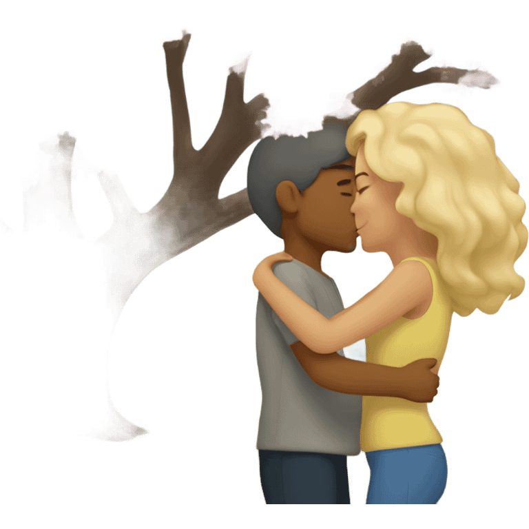 Caucasian Man and woman kissing under a tree emoji