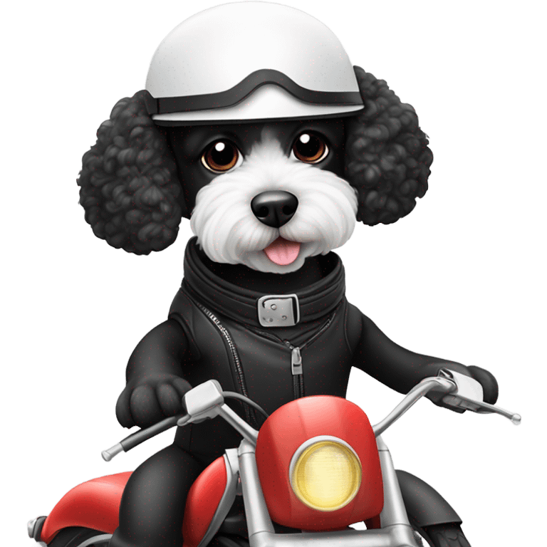 Black and white Poodle on a motorcycle emoji