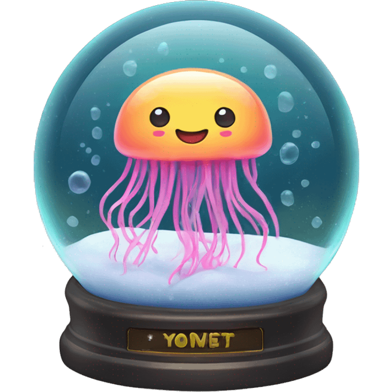 Kawaii neon cute jellyfish in an under the sea snow globe  emoji