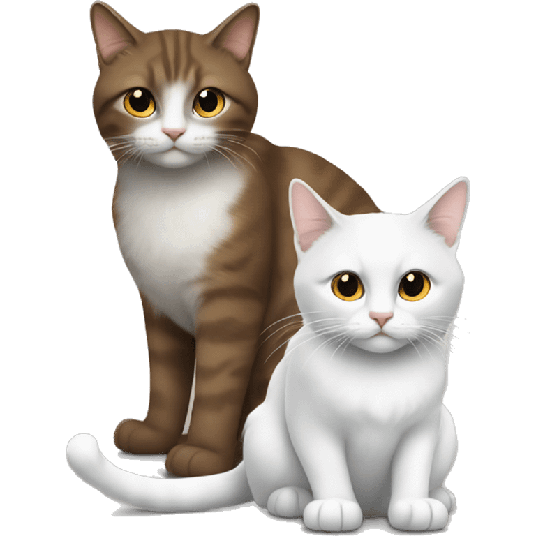 Deux chats, un marron à poils long et l’autre gris et blanc emoji