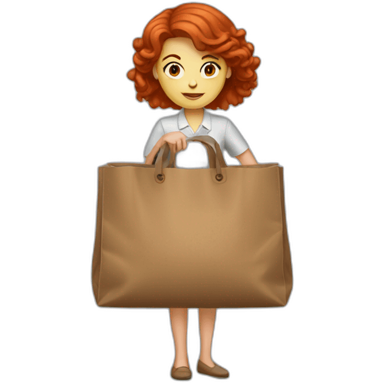 red hair female psycholog wear big brown bag emoji