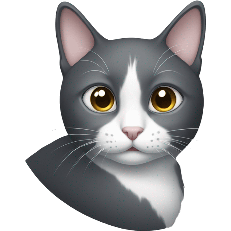 dark grey and white cat with grey eyes emoji