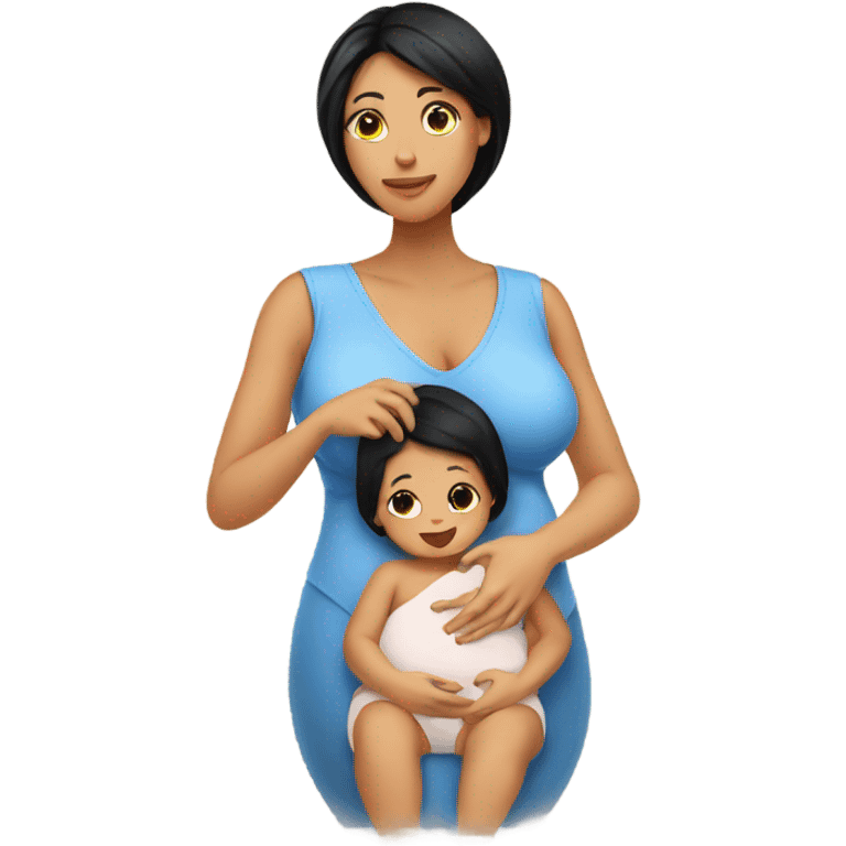 Mother with black hair breastfeed her daughter baby emoji