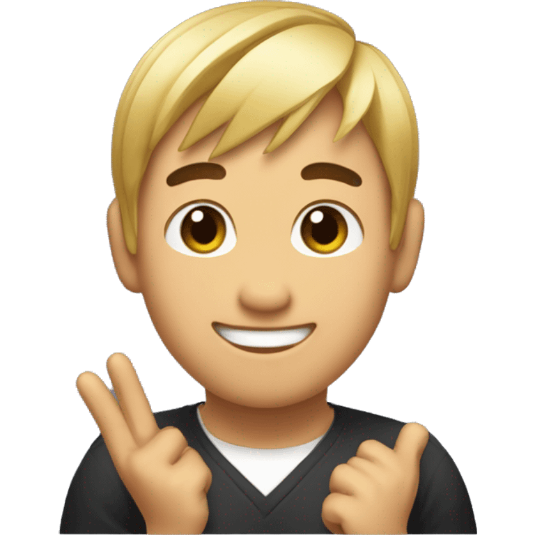 My hairstyle has bangs and ponytailse's Asian
He's smiling and making a good gesture with his thumb emoji