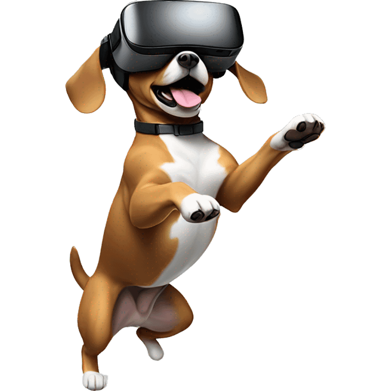 Dog playing vr while doing a backflip emoji