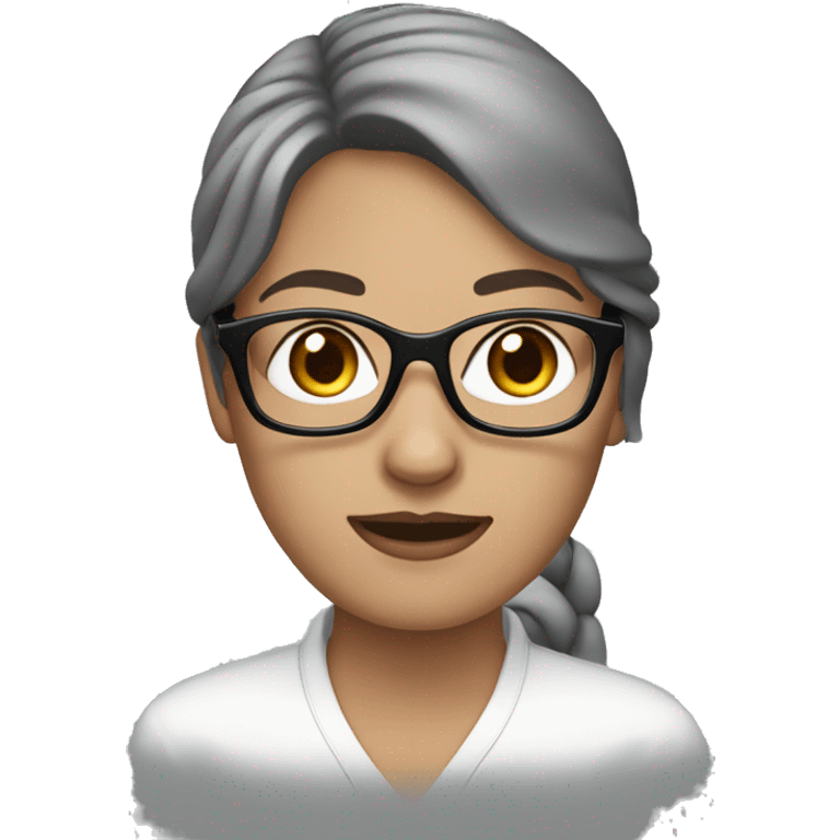 Brown eyebrows White skin woman blue eyes brown/gray hair black glasses emoji