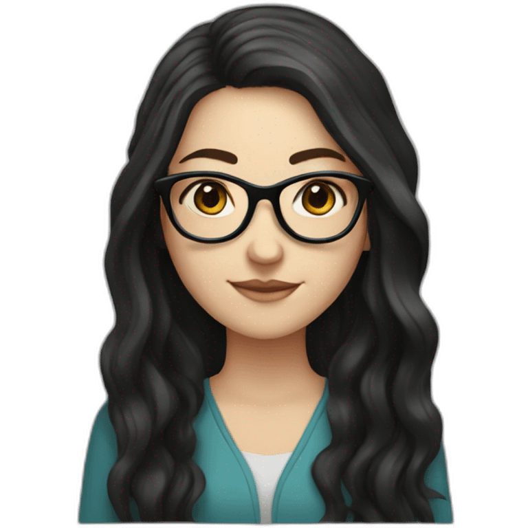 a white girl with long dark hair and hexagon glasses emoji