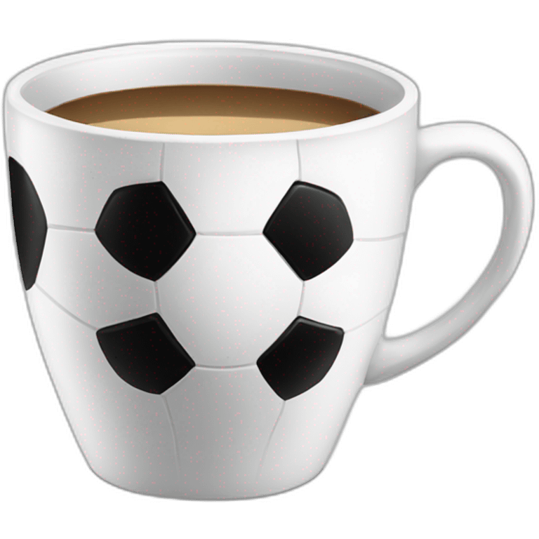 White coffee cup with black soccer emoji