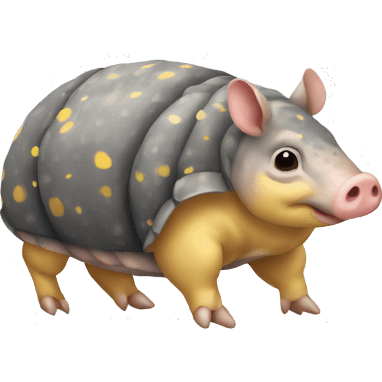 Mottled gray brown chubby armadillo pig with yellow and black spots and cute tiny eyes emoji