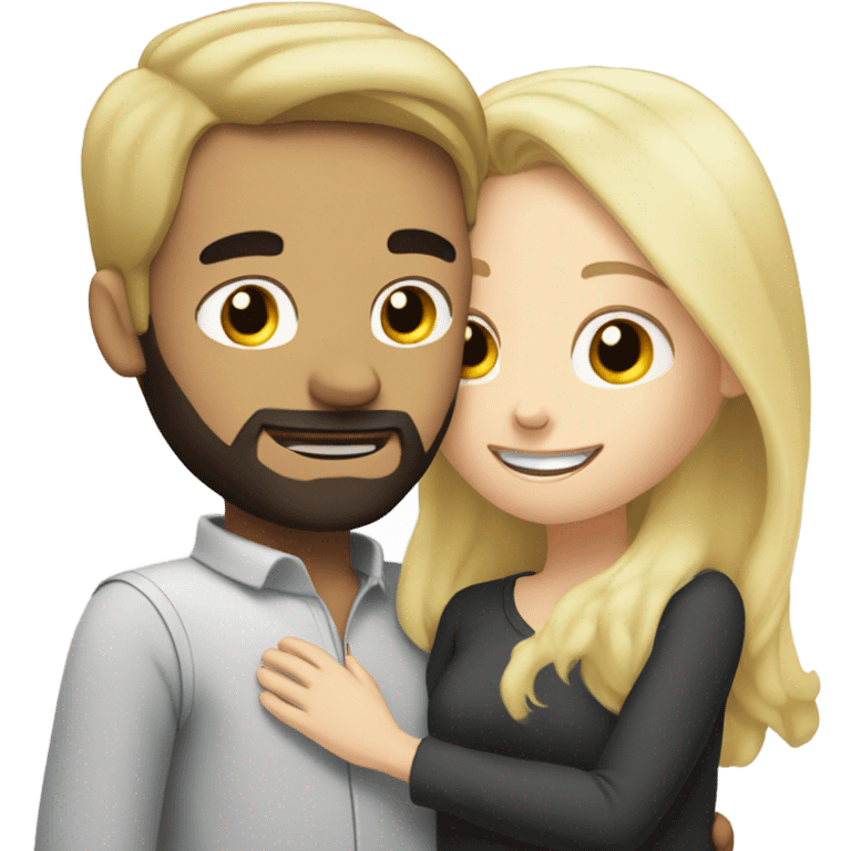 WHITE SKIN man BLACK beard and BLACK hair hugging white woman with long blonde hair emoji