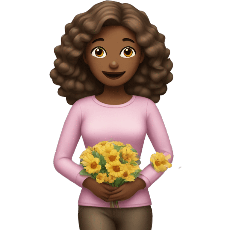 Woman with flowers and chocolates emoji