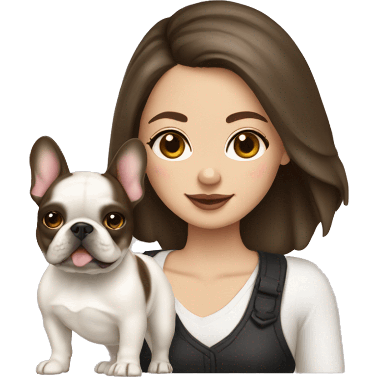 Brunette girl with cream French bulldog emoji