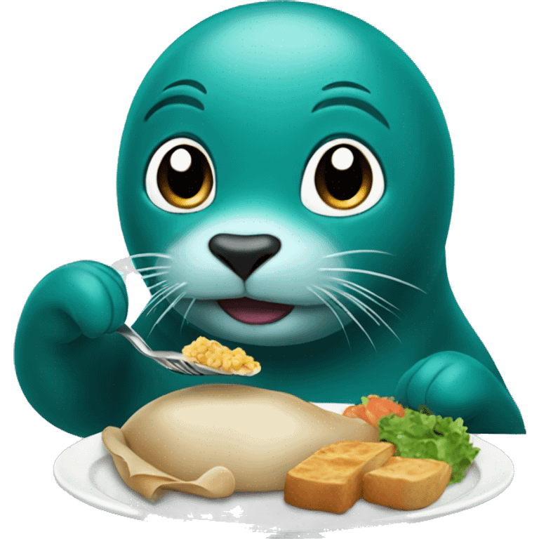 teal seal eating a meal emoji