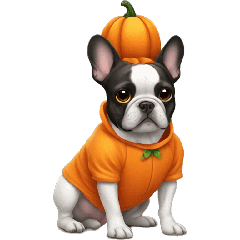 Frenchie wearing pumpkin costume emoji