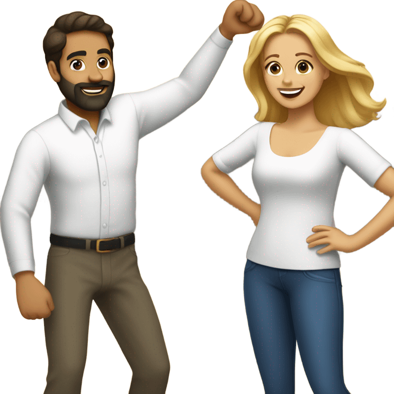 Puerto rican beard brown short hair man  with long blonde hair girl dancing emoji