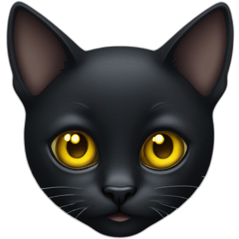 Black cat face with yellow eyes and left clipped ear emoji