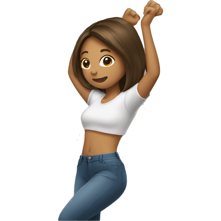 tan girl with brunette hair dabbing emoji