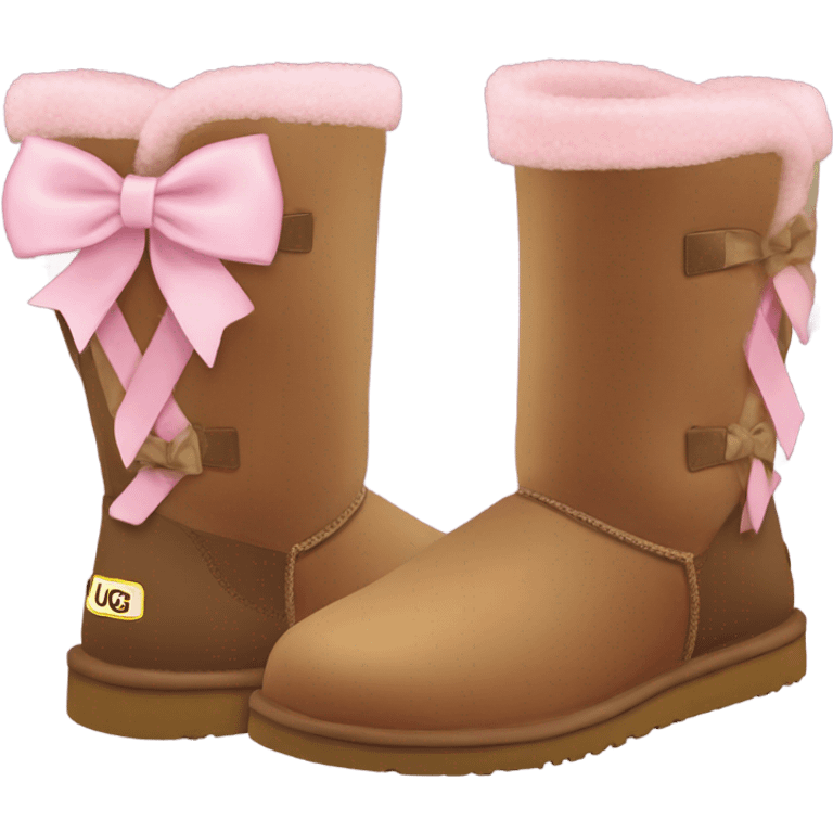 Aesthetic short brown uggs with light pink bows emoji