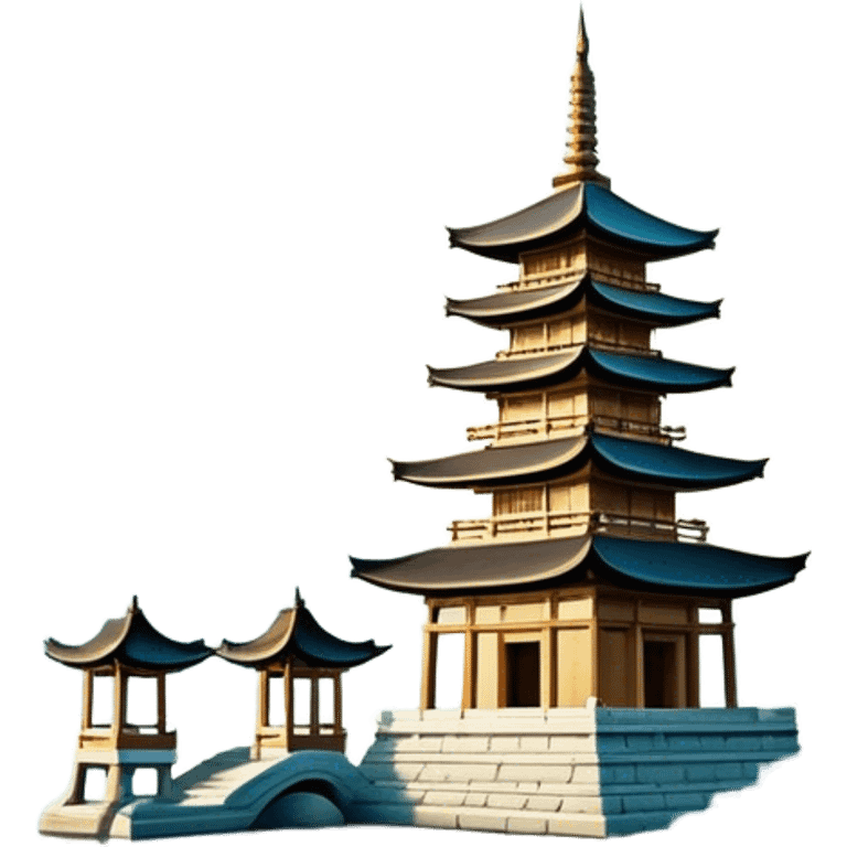 Cinematic Realistic Tran Quoc Pagoda Landmark Emoji, depicted with an ancient pagoda set on tranquil waters rendered with delicate textures and serene, reflective lighting. emoji