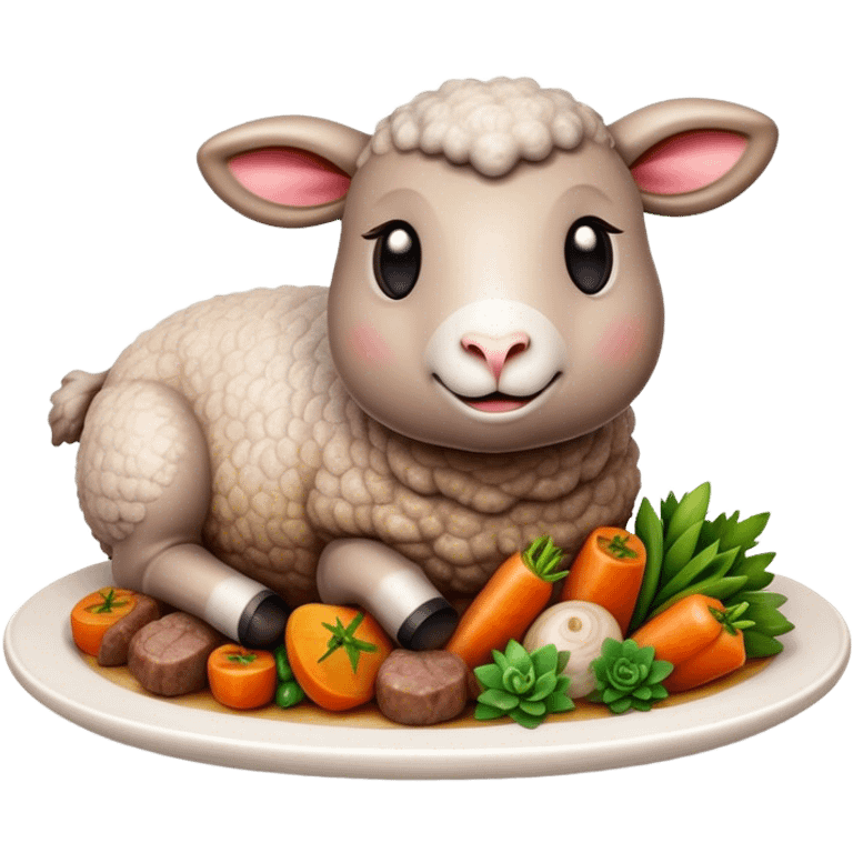 Cinematic Realistic Roast Lamb Dish Emoji, depicted with tender, succulent lamb roasted to perfection and served with seasonal vegetables, rendered with rich textures and inviting warm lighting that captures its traditional heritage. emoji