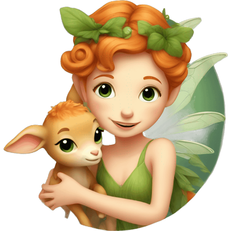 Beautiful ginger fairy with a baby fawn  emoji