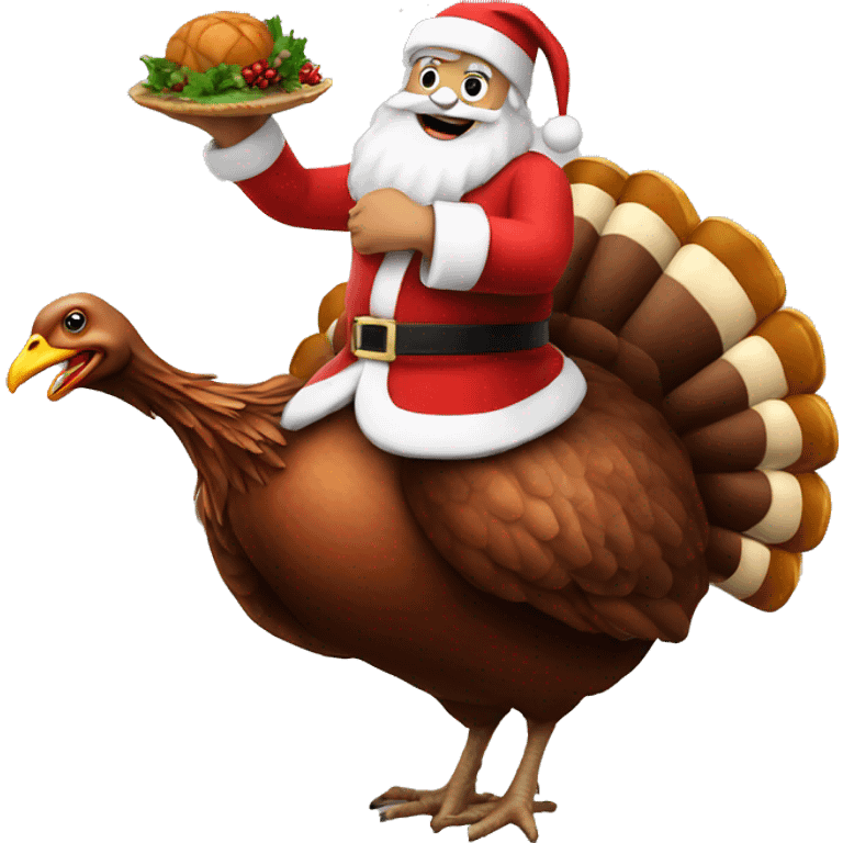 Santa riding a giant turkey emoji