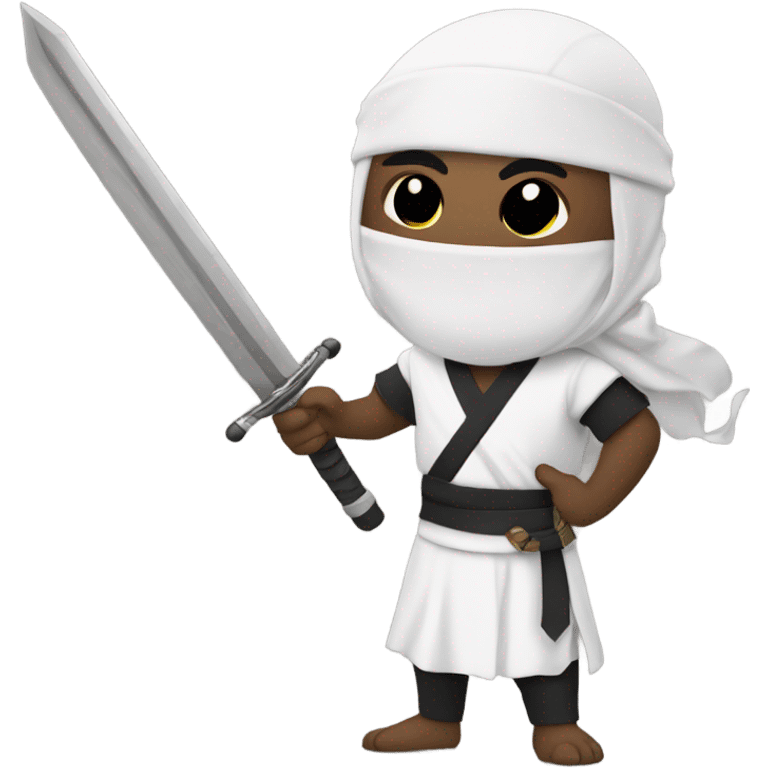 Masked Guy with dreadlocks dressed as a white ninja with a sword emoji