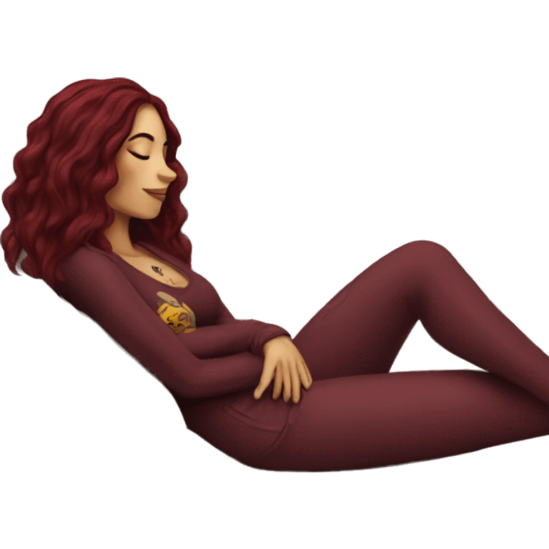 Beautiful tattooed burgundy long haired woman napping on sofa emoji