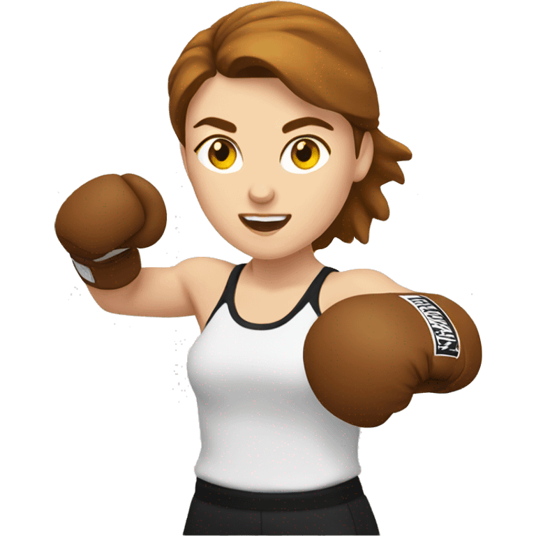 White woman boxer with brown hair throwing punch emoji